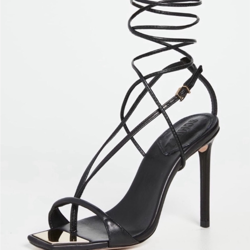 SCHUTZ Vikki Black Leather Tie Stiletto
Sandals Womens. Size 7.5B
